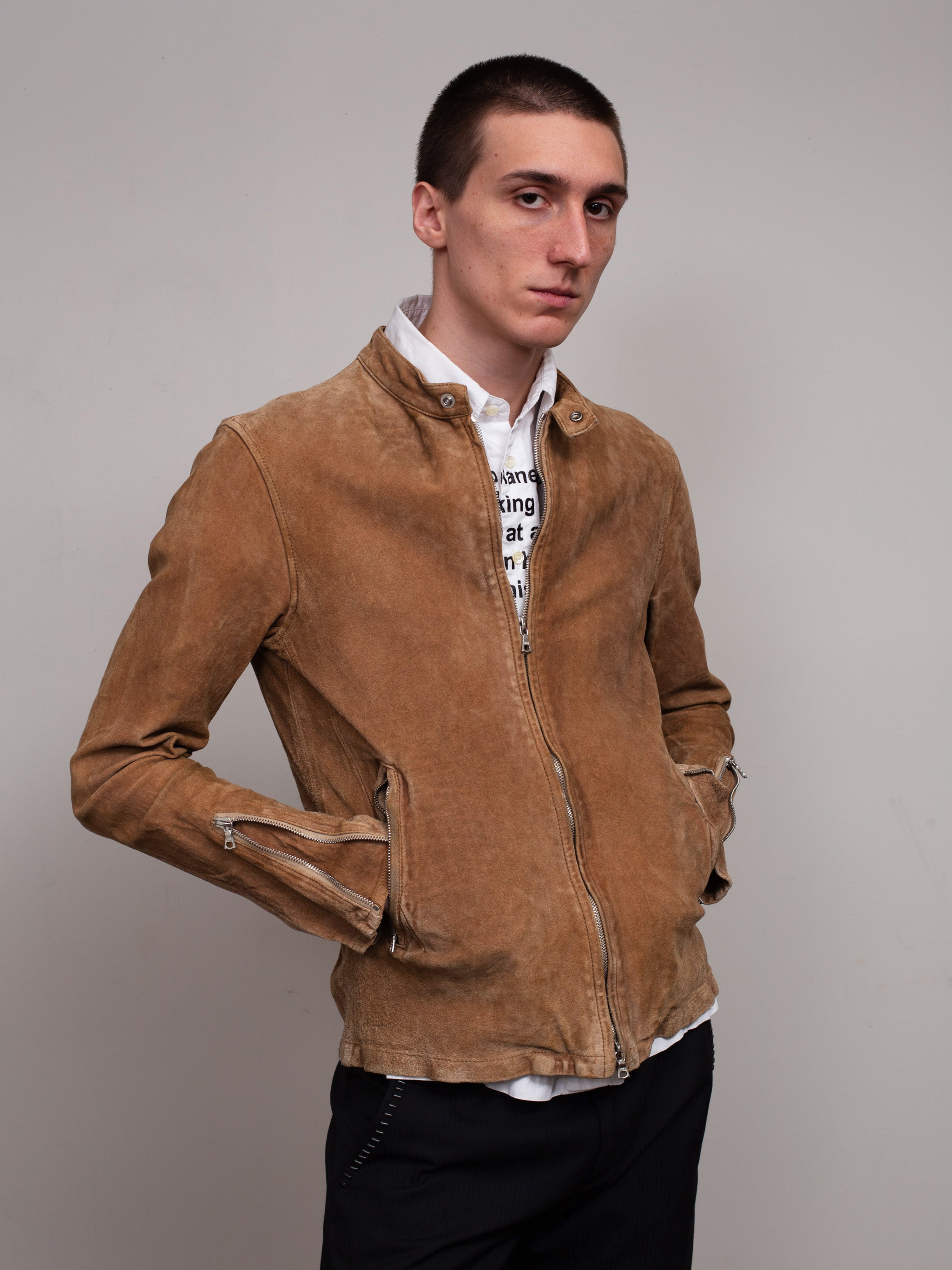 ツ*ュ様 BACKLASH suede leather blouson Isamu Takayama Backlash Suede Cafe Racer Jacket | COMMUNE