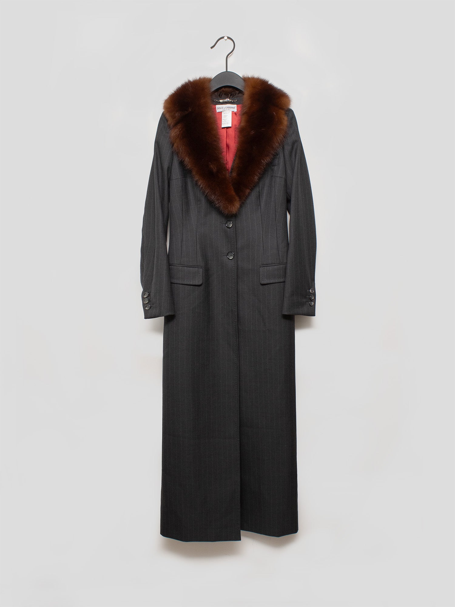 AW97 Pinstripe Coat with Fur Collar