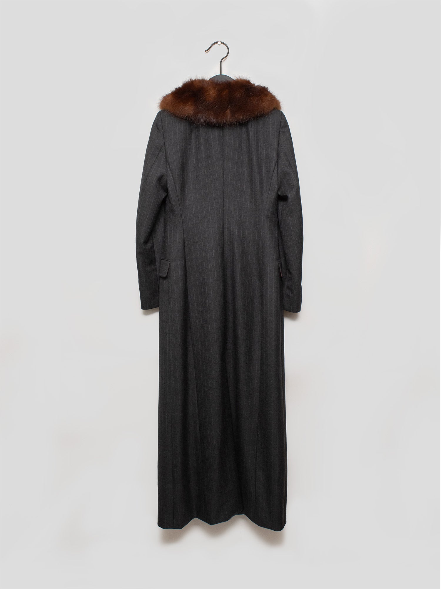 AW97 Pinstripe Coat with Fur Collar