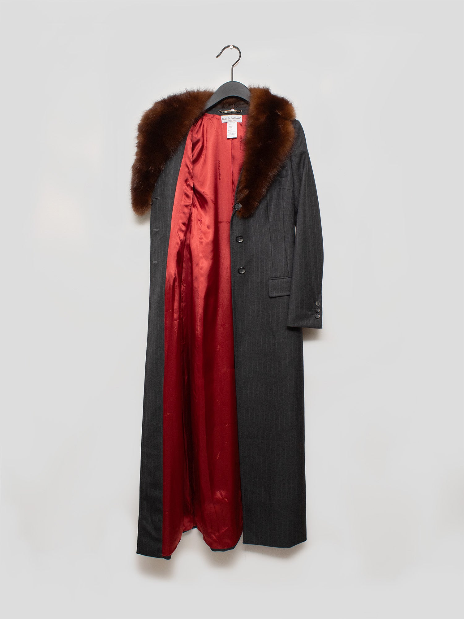 AW97 Pinstripe Coat with Fur Collar