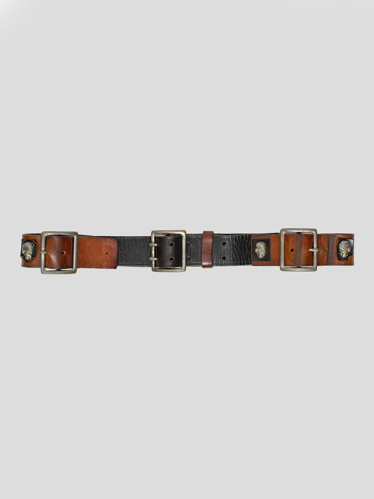 Skull-Embellished Leather Belt