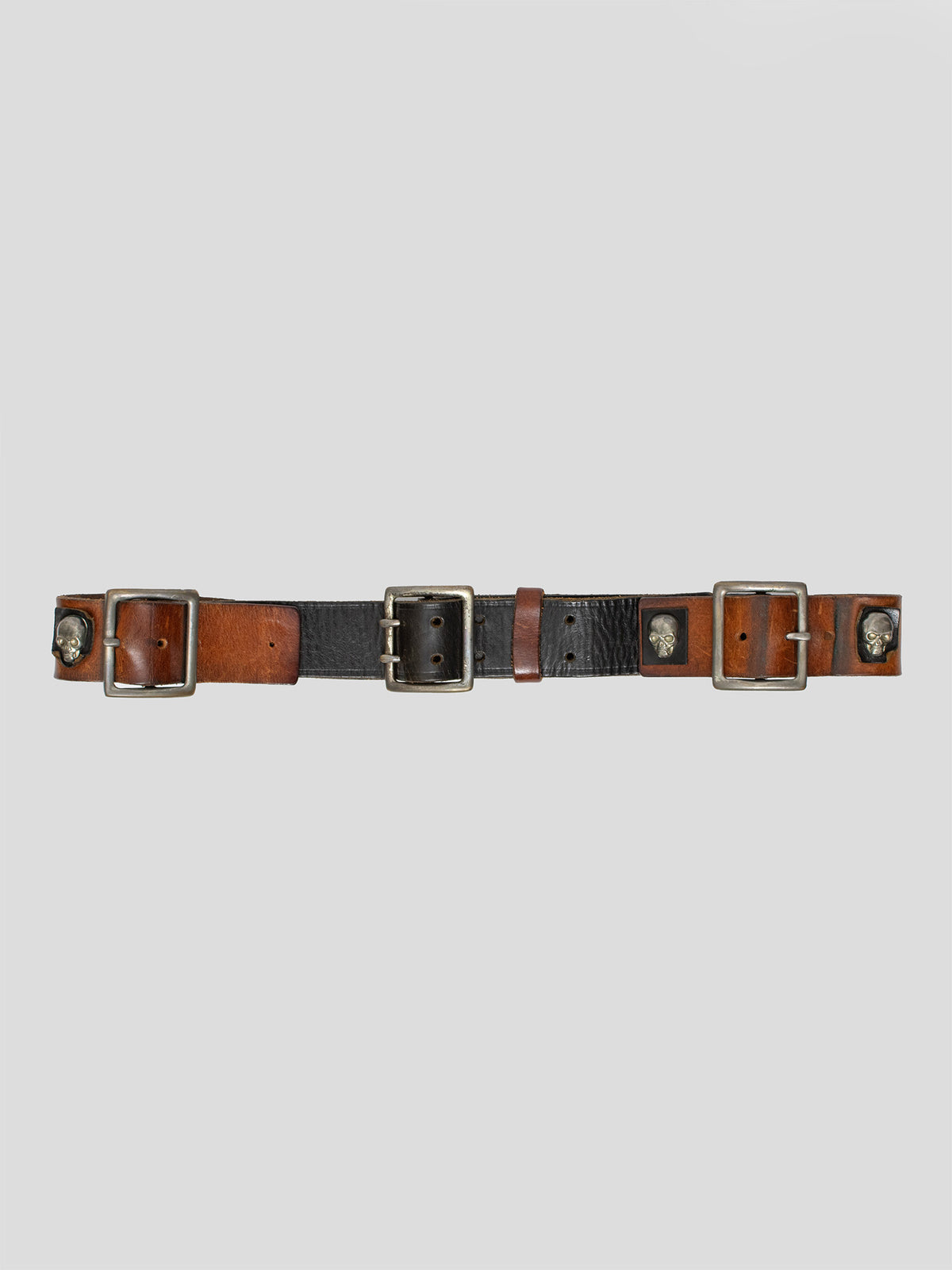 Skull-Embellished Leather Belt