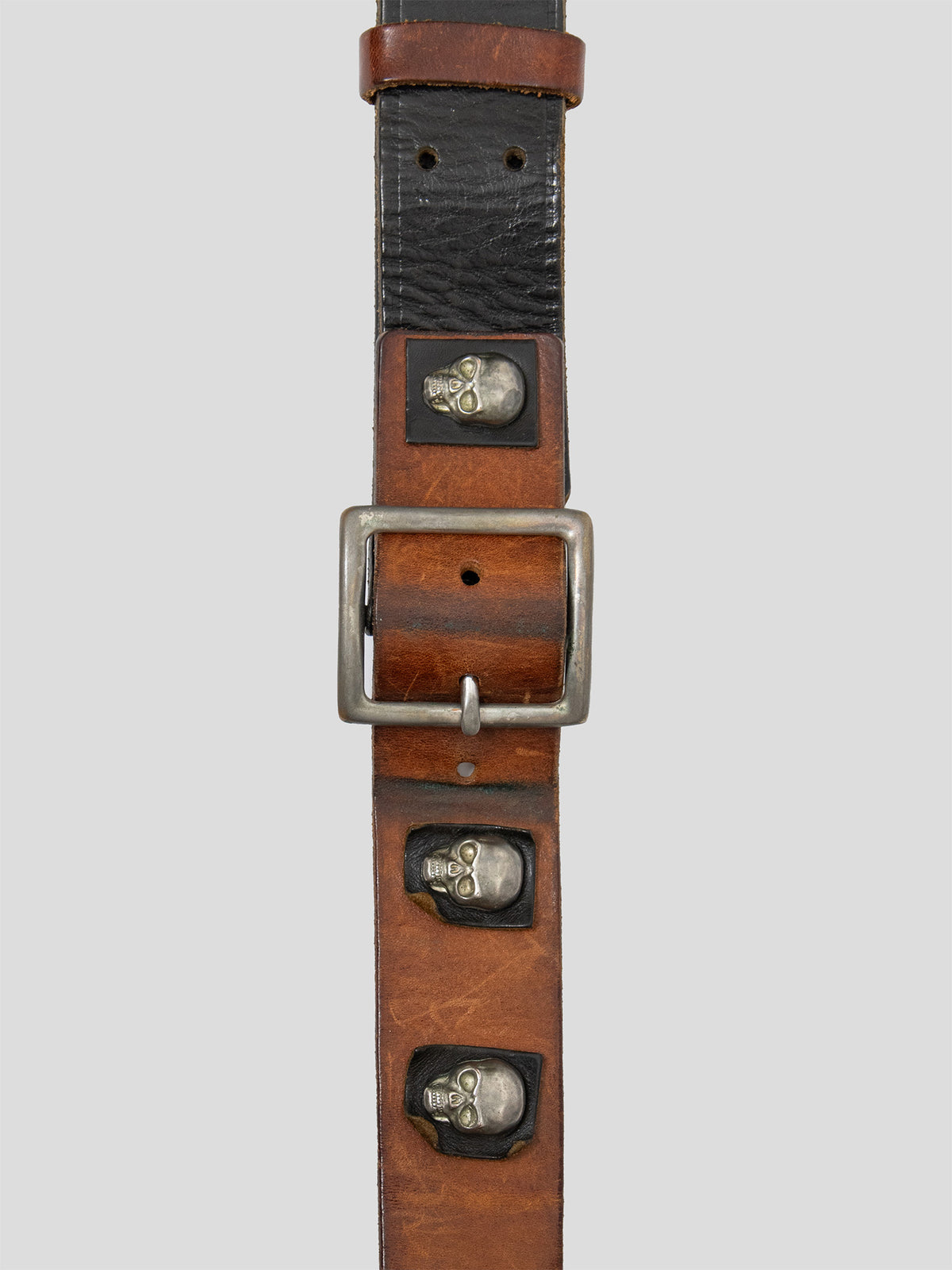 Skull-Embellished Leather Belt