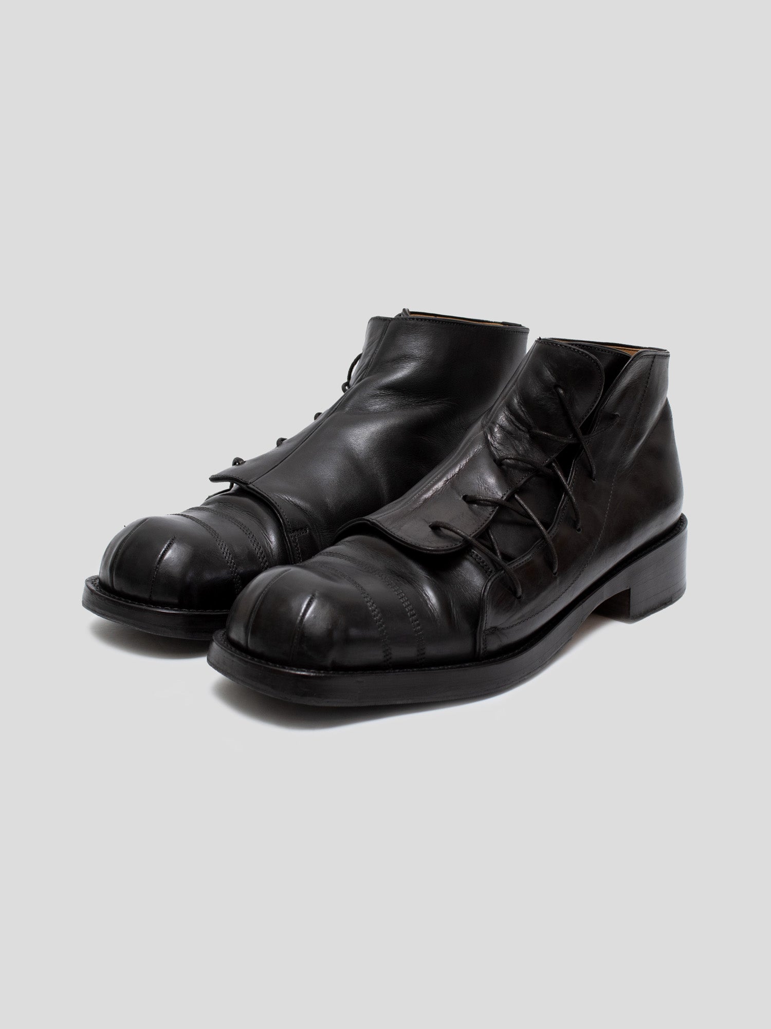 2000s Offset-Lace Leather Boots