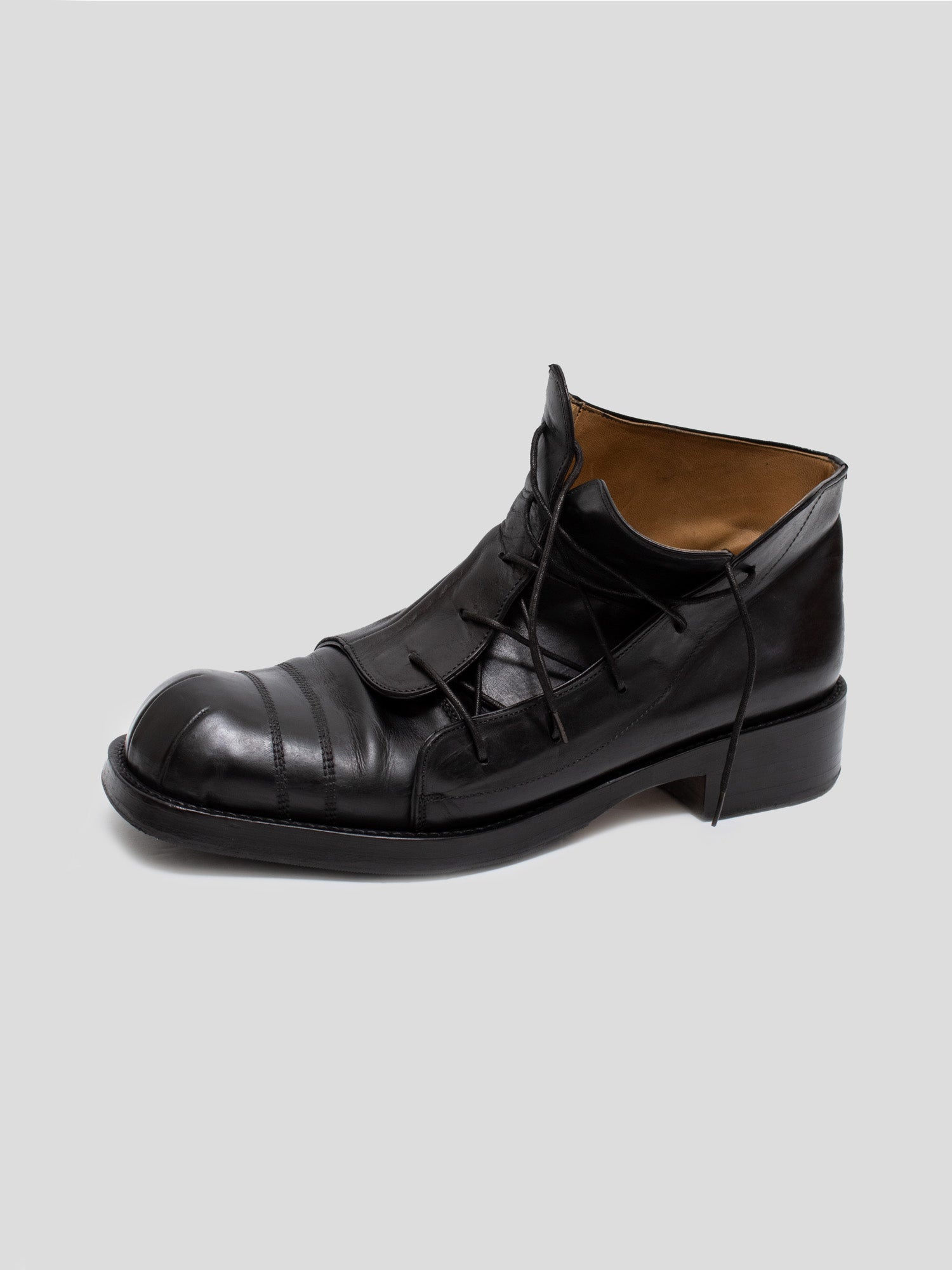 2000s Offset-Lace Leather Boots