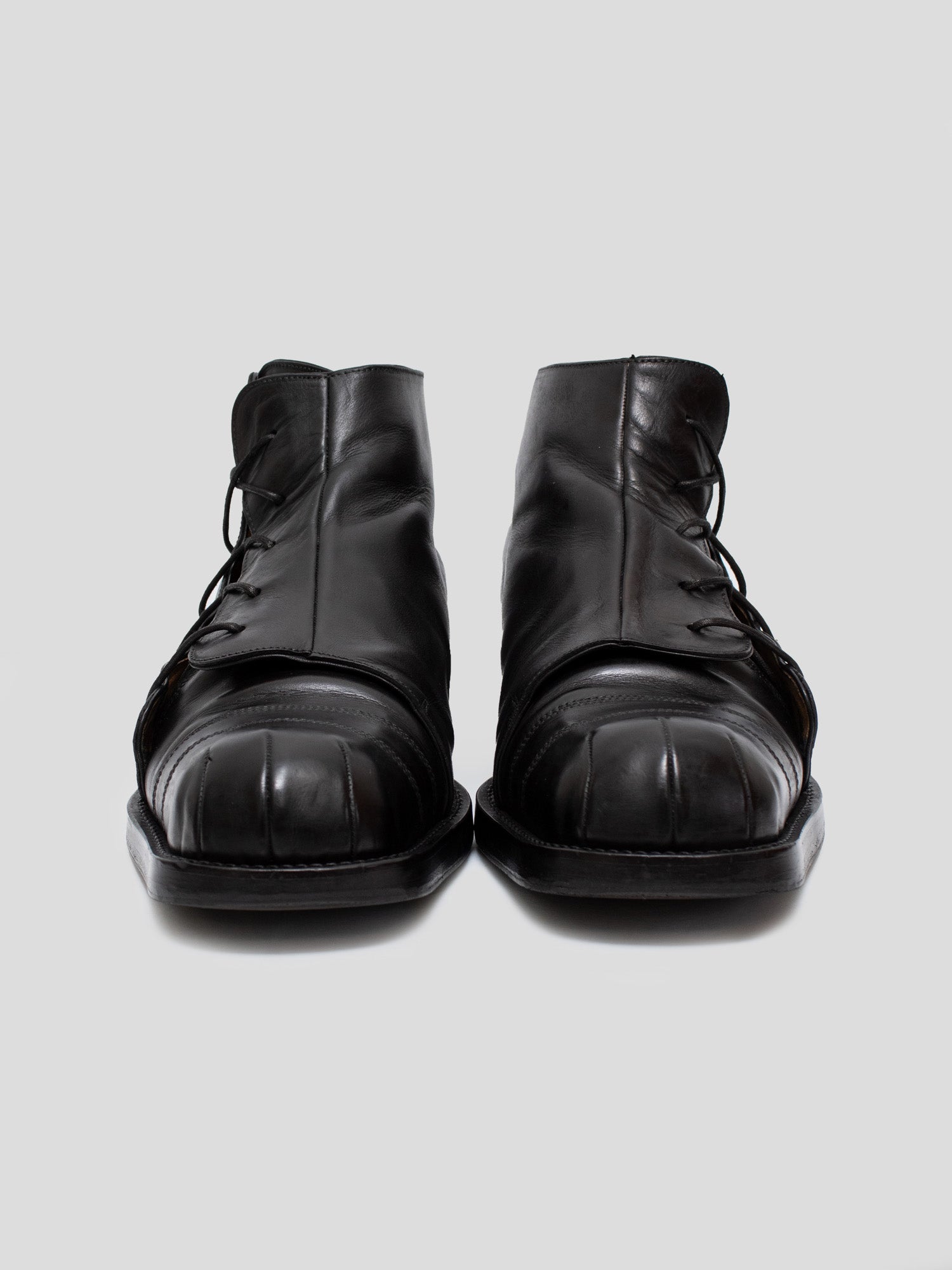 2000s Offset-Lace Leather Boots