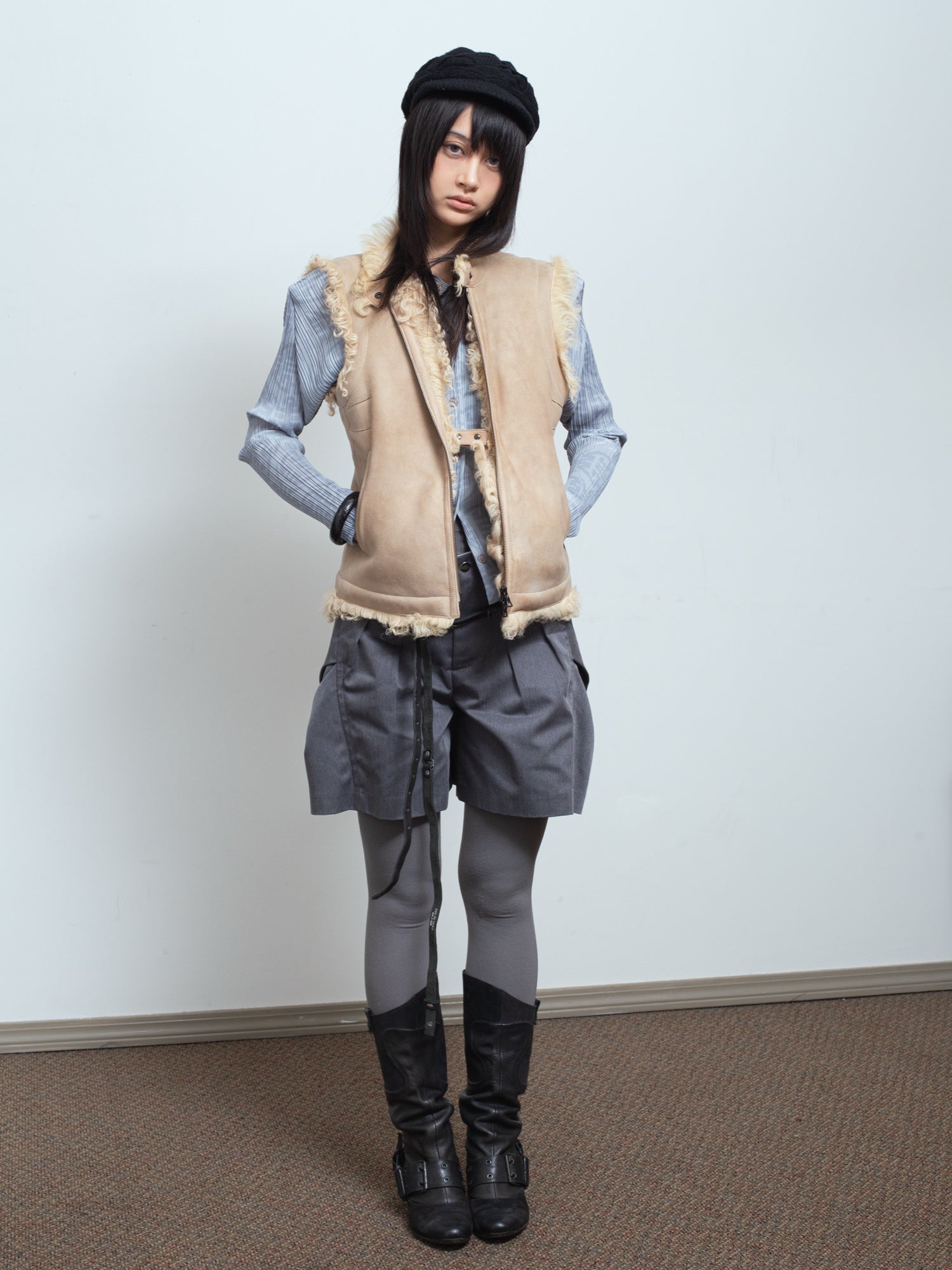 AW01 Fur-Trim Suede Moto Vest