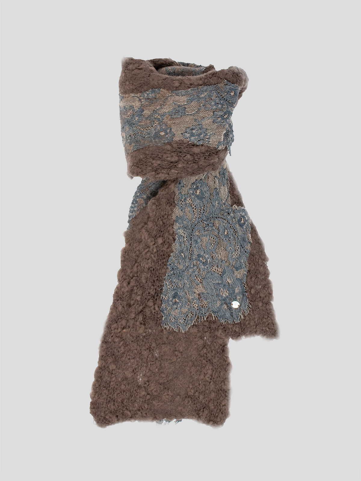 Bouclé Wool Scarf with Lace Detail