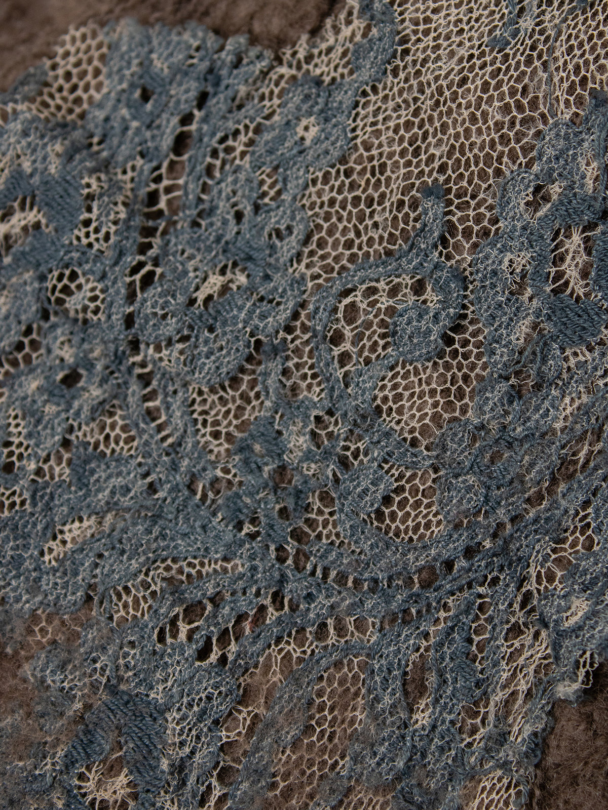Bouclé Wool Scarf with Lace Detail